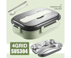 4 Grid Portable Stainless Steel Bento Box Kitchen Leak-Proof Lunch Box Picnic Office School Food Container Green
