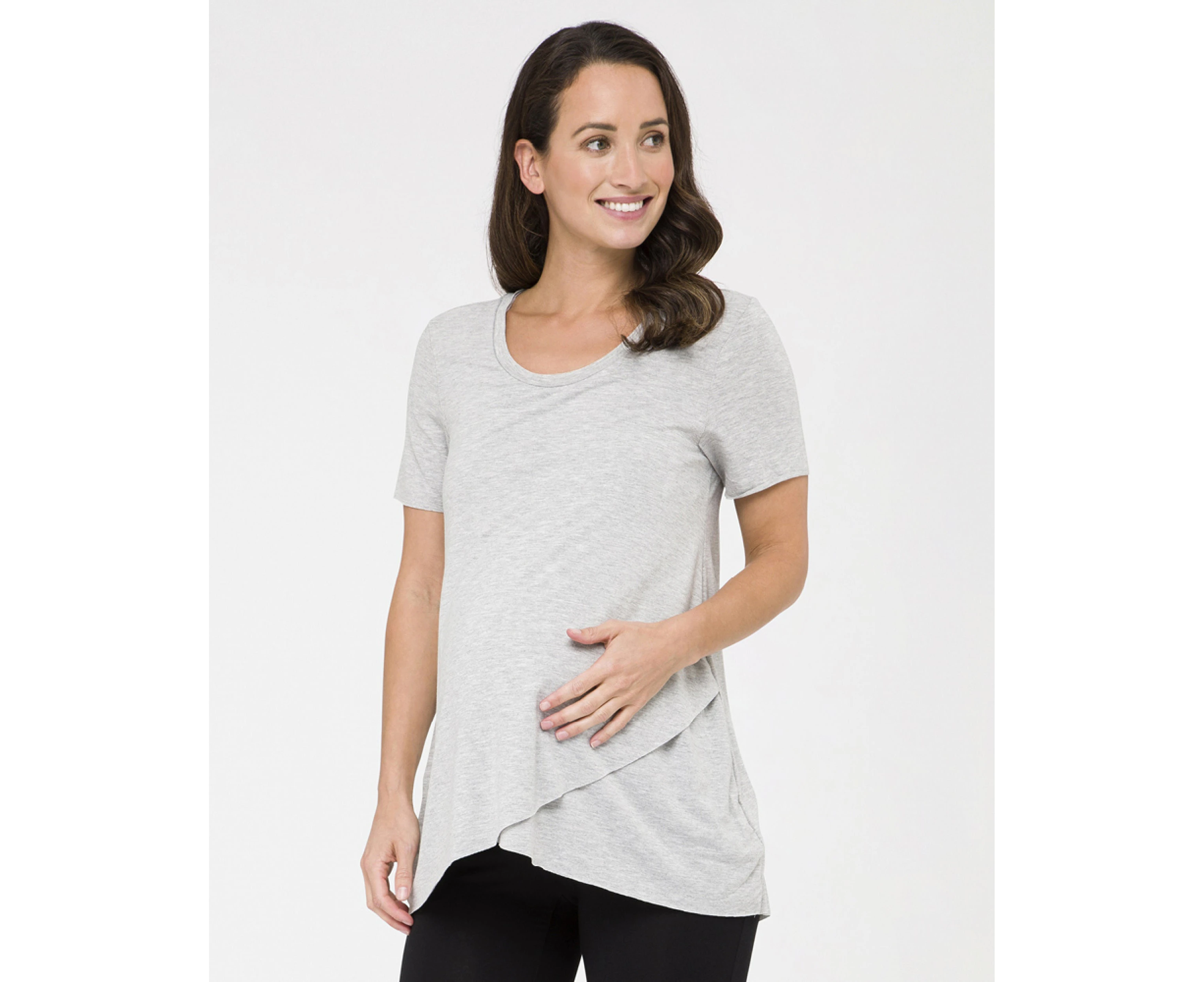 Layered Nursing  SS Tee Silver Marle Womens Maternity Wear by Ripe Maternity