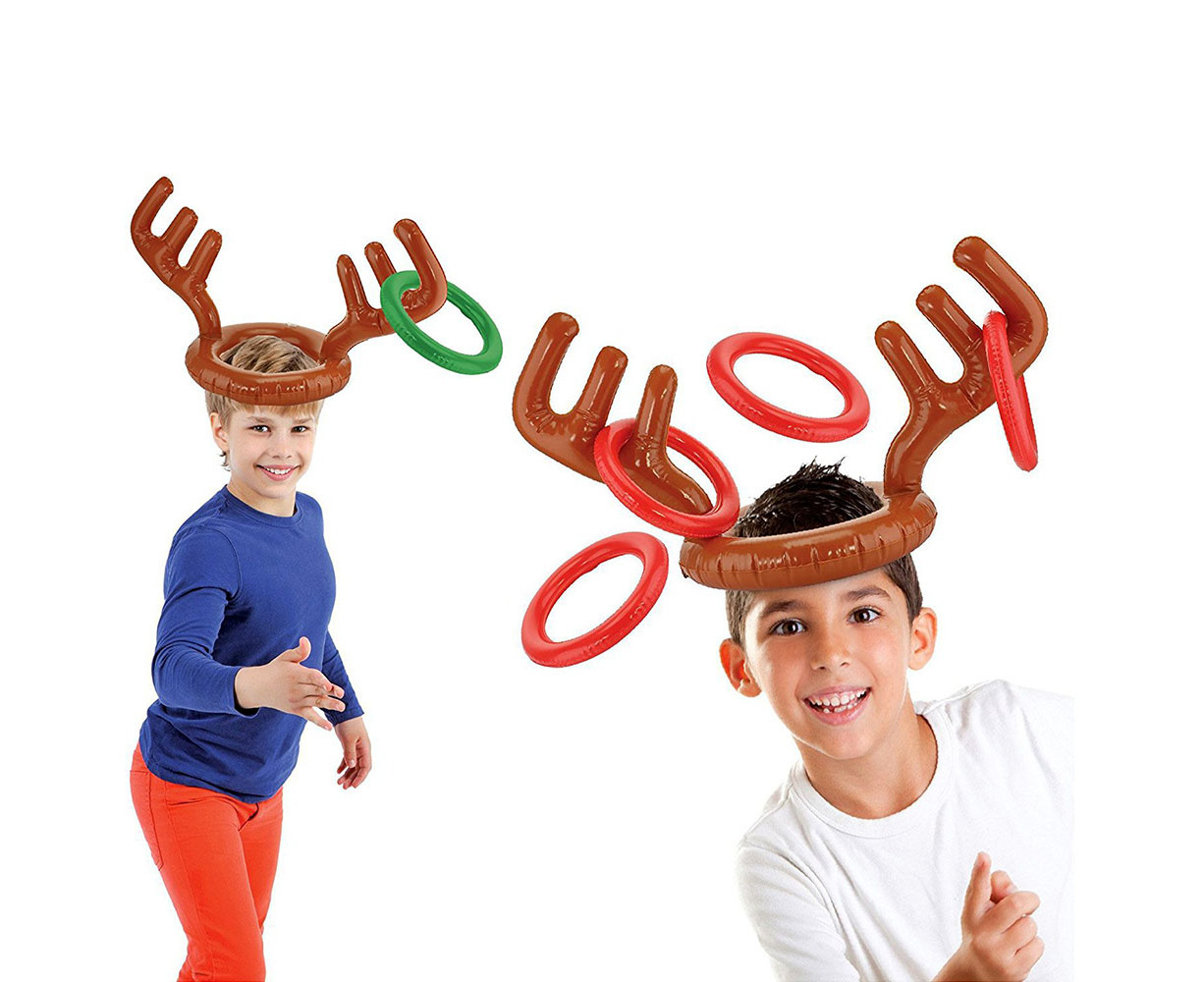 Easyme 3 Set Christmas Inflatable Reindeer Antler Hat Rings with Rings Toss Game Xmas Fun Games for Christmas Family Party Games 