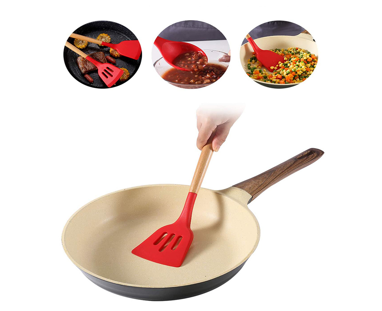 Silicone Spatula With Red Wooden Handle - Oikos