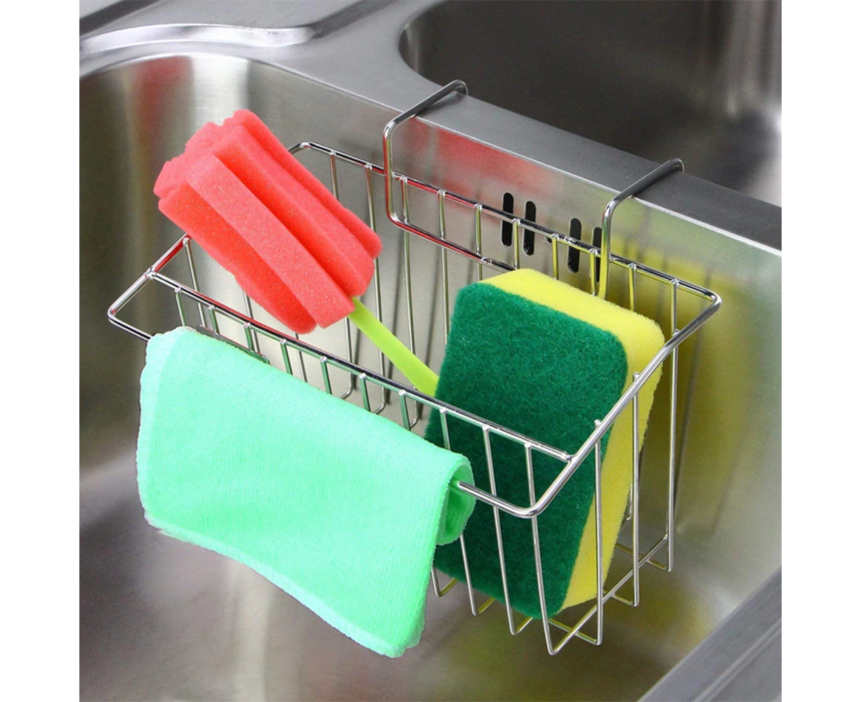 Sponge Holder for Kitchen Sink, Sink Caddy, Expandable (16.7-21.2)  Kitchen Sink Organizer with Dishcloth Towel Holder, Stainless Steel Over  Sink
