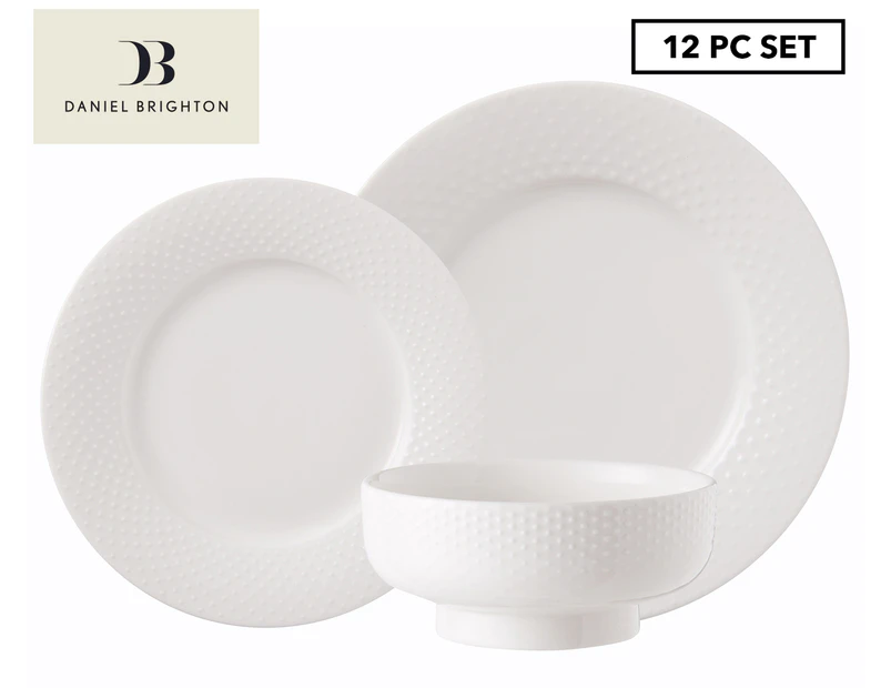 Daniel Brighton 12-Piece Embossed Dinner Set - White