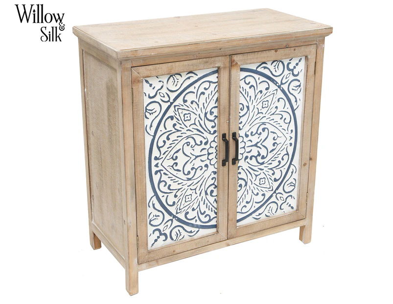 Willow & Silk Mandala Double Door Cabinet - Natural/Distressed White & Black