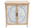Willow & Silk Mandala Double Door Cabinet - Natural/Distressed White & Black