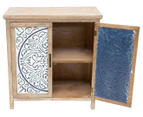Willow & Silk Mandala Double Door Cabinet - Natural/Distressed White & Black