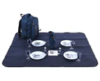 West Avenue 4-Person Picnic Backpack & Cooler w/Blanket - Navy