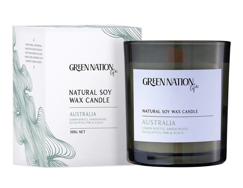 Green Nation Life Soy Wax Candle 300g Australia Lemon Myrtle, Eucalyptus & Sandalwood, Pine & Acacia