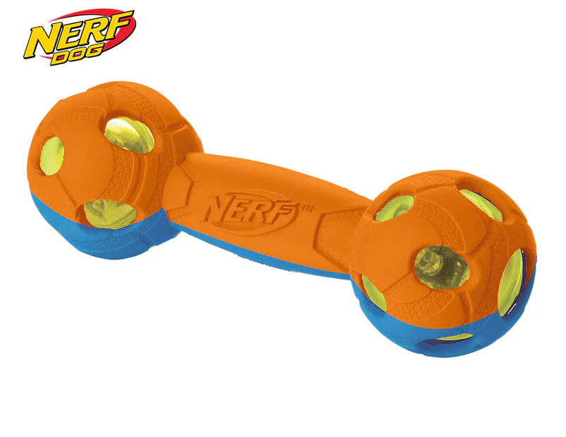 NERF Dog 10.5cm Rubber Bash LED Barbell Toy - Blue/Orange