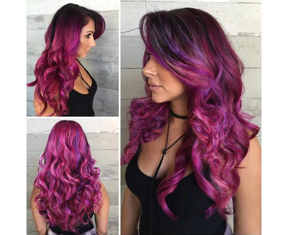 (color wig) - AISI BEAUTY Colourful Wig Cosplay Costume Wig Long Natural Loose Wavy Red Mixed Purple Wigs for Women and Girls
