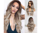 (ombre gray) - Piaou Ombre Brown to Gary Long Wavy Curly Synthetic Wig for Women Heat Resistant Fibre Cosplay Wigs Natural Looking (ombre brown to gary)