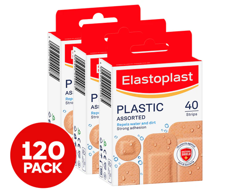 3 x 40pk Elastoplast Assorted Plastic Plasters