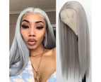 (Gray) - QD-Tizer Lace Front Wigs, Long Straight Hair Grey Colour Glueless Heat Resistant Fibre Hair Synthetic Lace Front Wigs for Fashion Women
