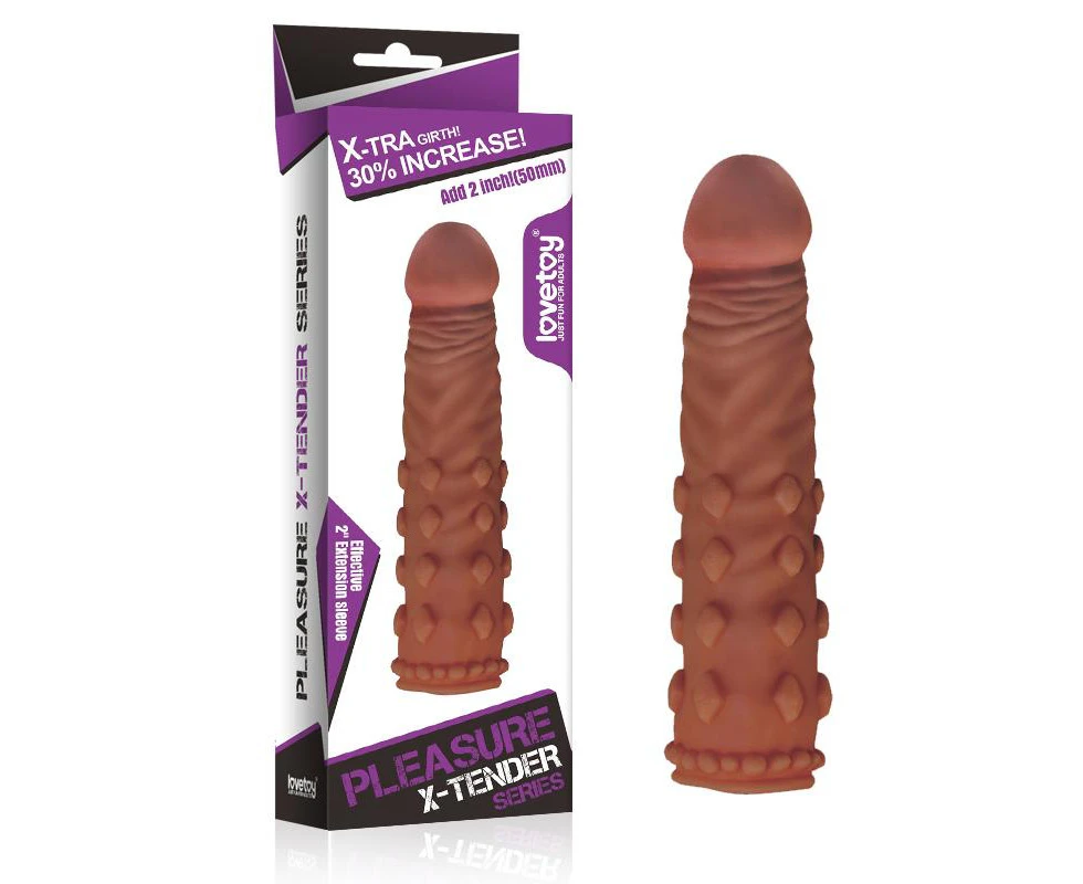 LOVETOY Pleasure X Tender Penis Sleeve Ribbed Edition Add 2 Inch - Brown