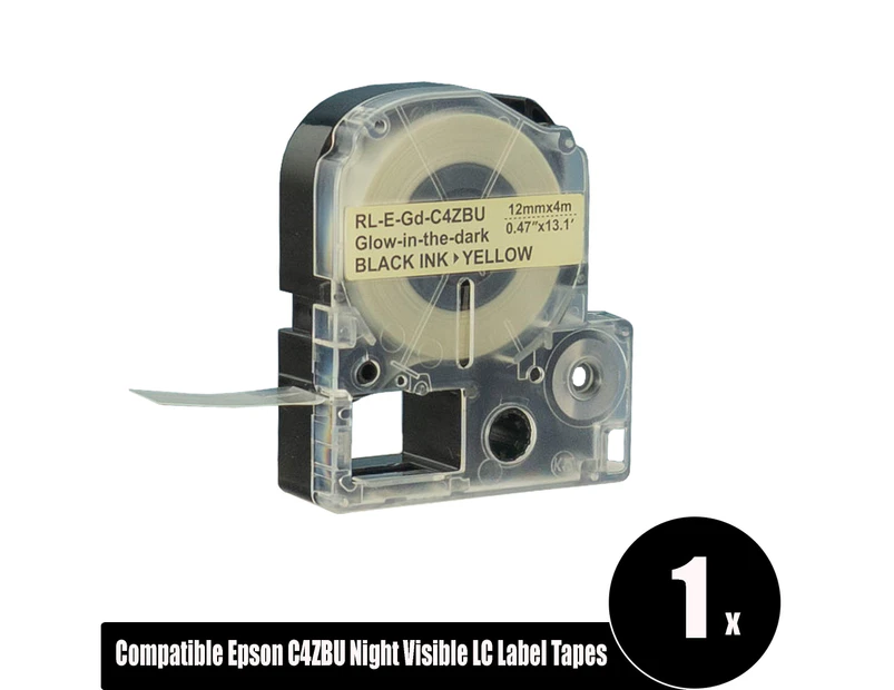 1x Compatible Epson C4ZBU Glow Black on Glow-in-Dark 12mm x 4m Label Tapes