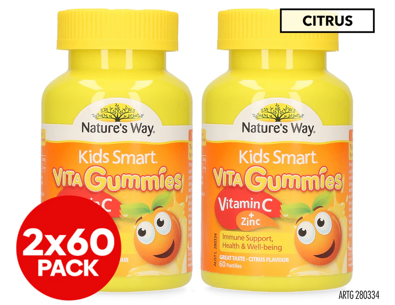 2 x Nature's Way Kids Smart Vitamin C + Zinc Vita Citrus Gummies 60pk