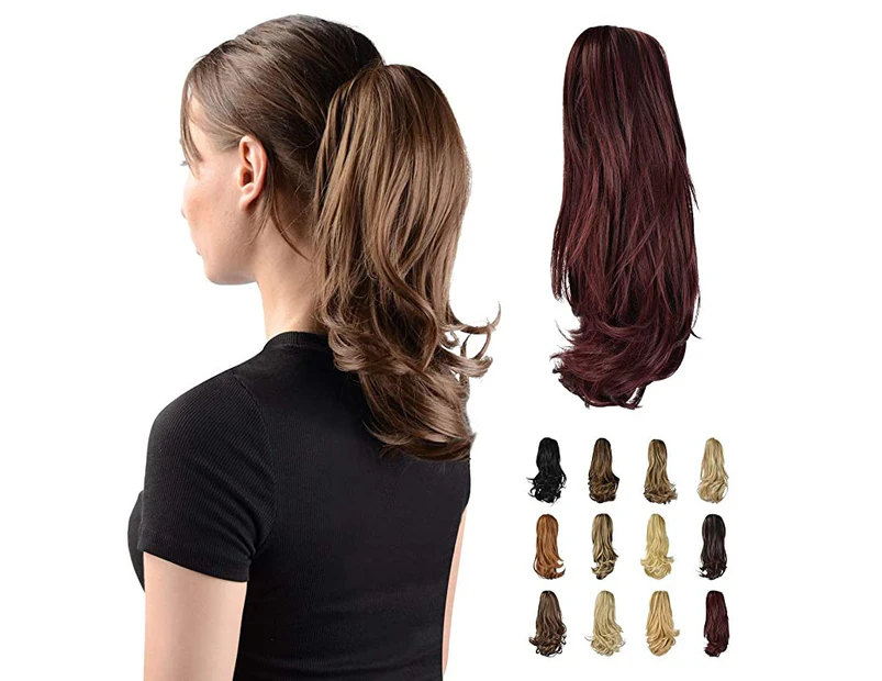 (33cm Claw Clip in, Wine red) - Sofeiyan 33cm Ponytail Extension Long Curly Ponytail Clip in Claw Hair Extension Natural Looking Synthetic Hairpiece for Wo