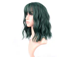(MIX GREEN) - FAELBATY Wavy Wig Short Bob Green Wigs With Air Bangs Shoulder Length Wig For Women Curly Wavy Synthetic Cosplay Wig for Girl (30cm Dark Gree