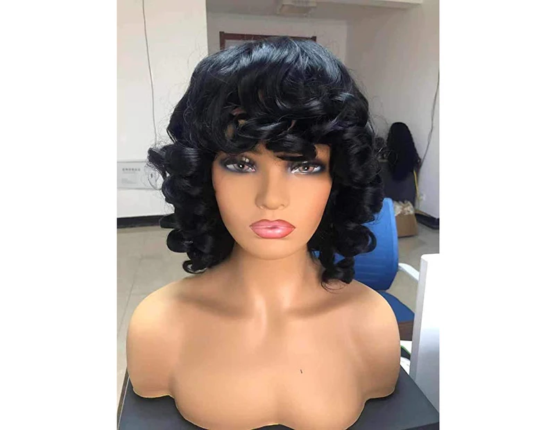 (Natural Black) - Annivia Short Curly Wig for Black Women Big Bouncy Fluffy Kinky Curly Wig Heat Resist Soft Synthetic Short Curly Afro Wig