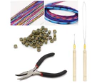 (Plier, Hook with Micro Rings 200Pcs, Dark Blonde) - Ryalan Hair Extension Kit Plier Plus Pulling Hook Bead Device and Loop Needle Tool Kits with 200 Silic