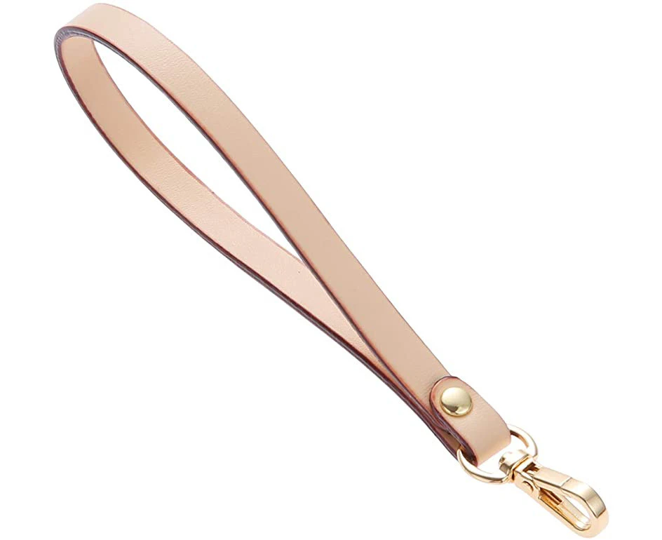 (Light Beige) - 15 * 0.8cm Short Purse Strap Genuine Leather Wristlet Keychain Handle Rope for Purse Wallet DIY Accessory Light Beige
