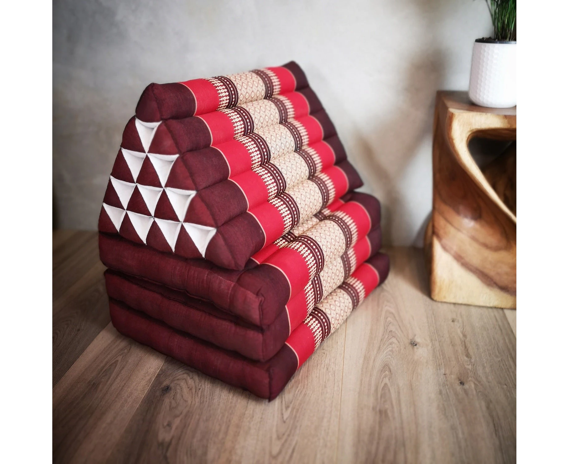 Thai kapok cushion Day bed roll out mattress 3-Folds with backrest Cushion -100% Thailand handmade Kapok-Red