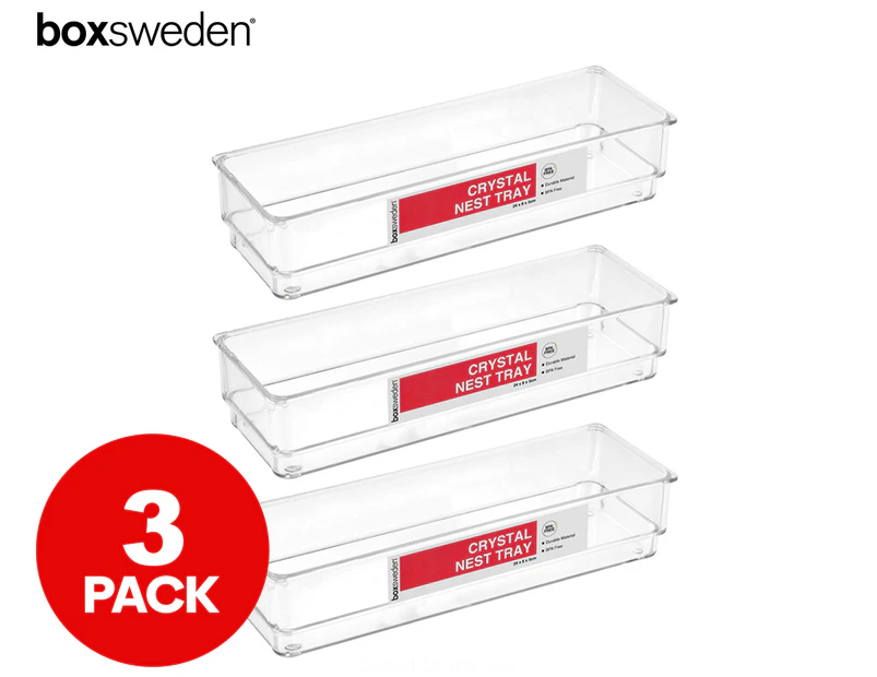 3 x Boxsweden 24x8cm Crystal Nest Tray - Clear