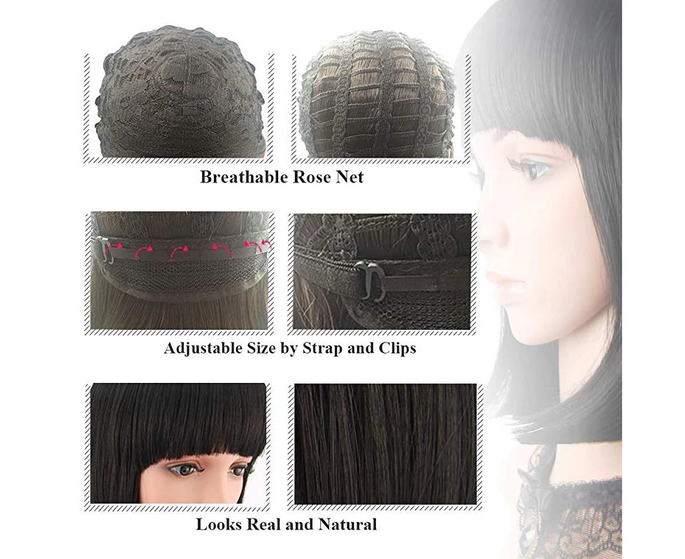 (Blue) - eNilecor Short Bob Hair Wigs 30cm Straight with Flat Bangs Synthetic Colourful Cosplay Daily Party Wig for Women Natural As Real Hair+ Free Wig Ca