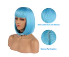(Blue) - eNilecor Short Bob Hair Wigs 30cm Straight with Flat Bangs Synthetic Colourful Cosplay Daily Party Wig for Women Natural As Real Hair+ Free Wig Ca