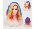 (Rainbow colored) - Cying Lin Short Bob Wavy Curly Wig Rainbow Wig For Women Cosplay Halloween Wigs Heat Resistant Bob Party Wig Include Wig Cap (Rainbow c