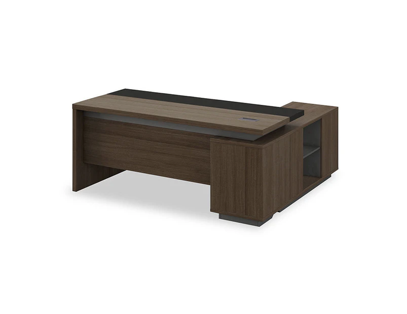 Carter Executive Office Desk + Left Return - 180cm - Coffee + Charcoal