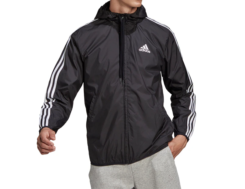 Adidas Men's Essentials 3-Stripe Windbreaker - Black/White