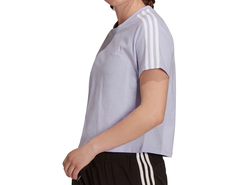 Adidas Women's Essentials 3-Stripes Cropped Tee / T-Shirt / Tshirt - Violet Tone/White