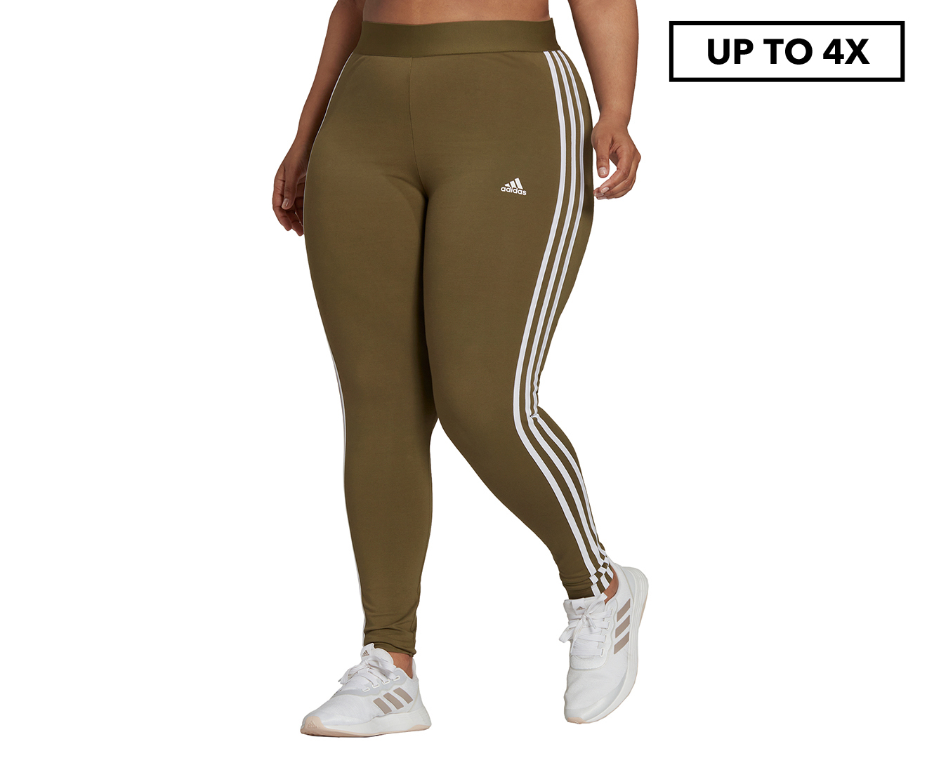 Adidas Women's Plus Size Loungewear Essentials 3-Stripes Leggings / Tights  - Focus Olive/White