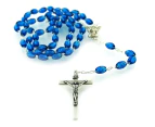 (Dark Blue) - Catholic Rosary with Metal Crucifix Cross Made in Italy Miraculous Blue Oval Beads (Dark Blue)