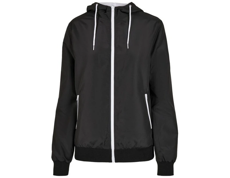 Build Your Brand Womens Windrunner Recycled Jacket (Black/White) - RW8038