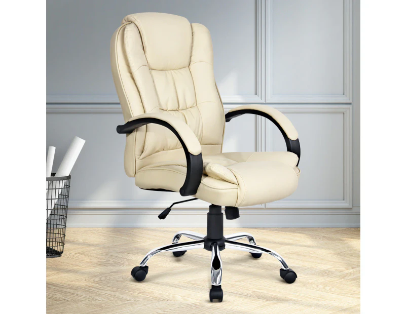 Office Chair Gaming Computer Chairs Executive PU Leather Seat Beige