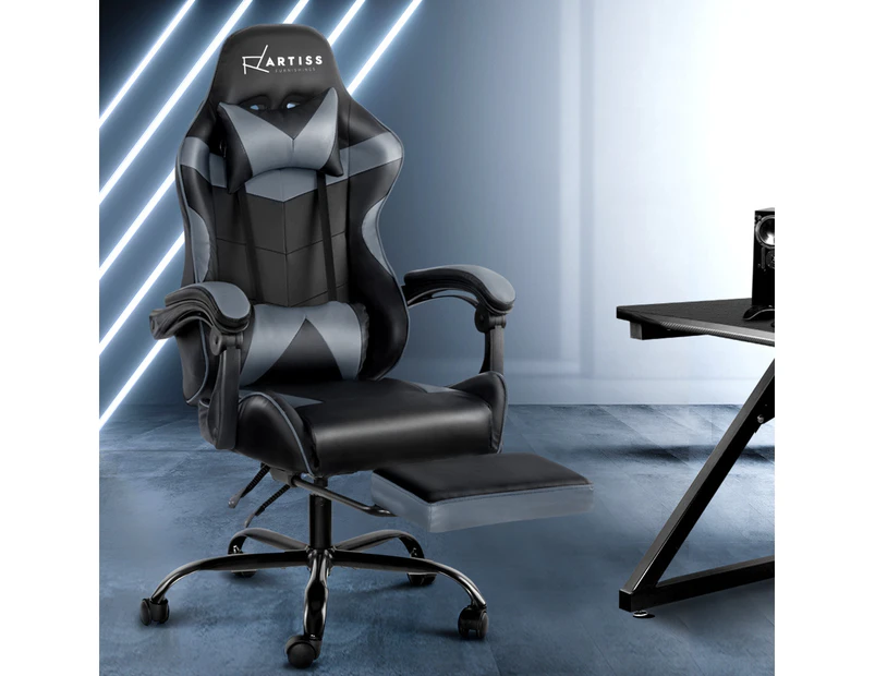 Office Chair Gaming Chair Computer Chairs Recliner PU Leather Seat Armrest Footrest Black Grey