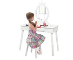 Giantex Kids Vanity Wooden Dressing Table Stool Set with Cushioned Chair & Real Mirror, Christmas Gift,White