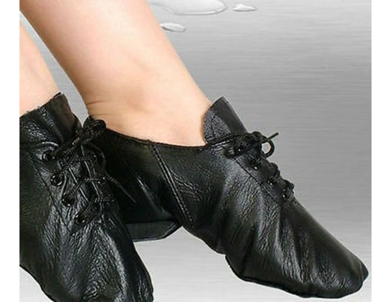 Womens Girls Black Jazz Dance Ladies Kids Lace Up Split Sole Boots Shoes Leather - Black