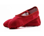 Girls Womens Dance Ballet Canvas Shoes Kids Slippers Flats - Black Red Pink Nude - Red Canvas