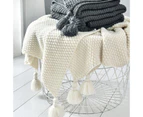Tasseled Knit Throw Blanket Home Decor - Charcoal