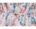 OJAY Floral Print Half Sleeve Tiered Midi Dress - Blue