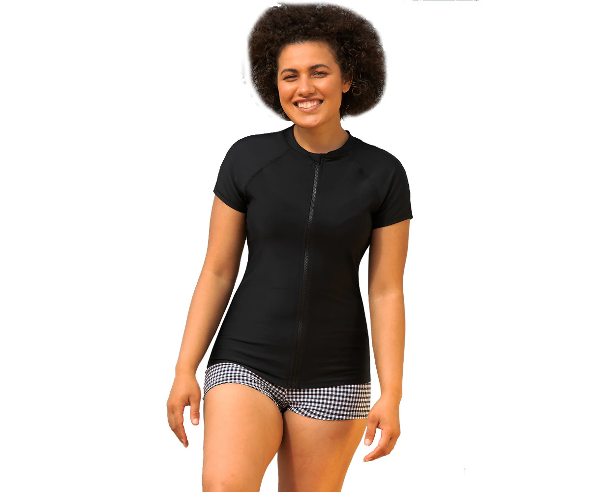 LaSculpte Women's Sustainable Rash Vest Zip Front Short Sleeve