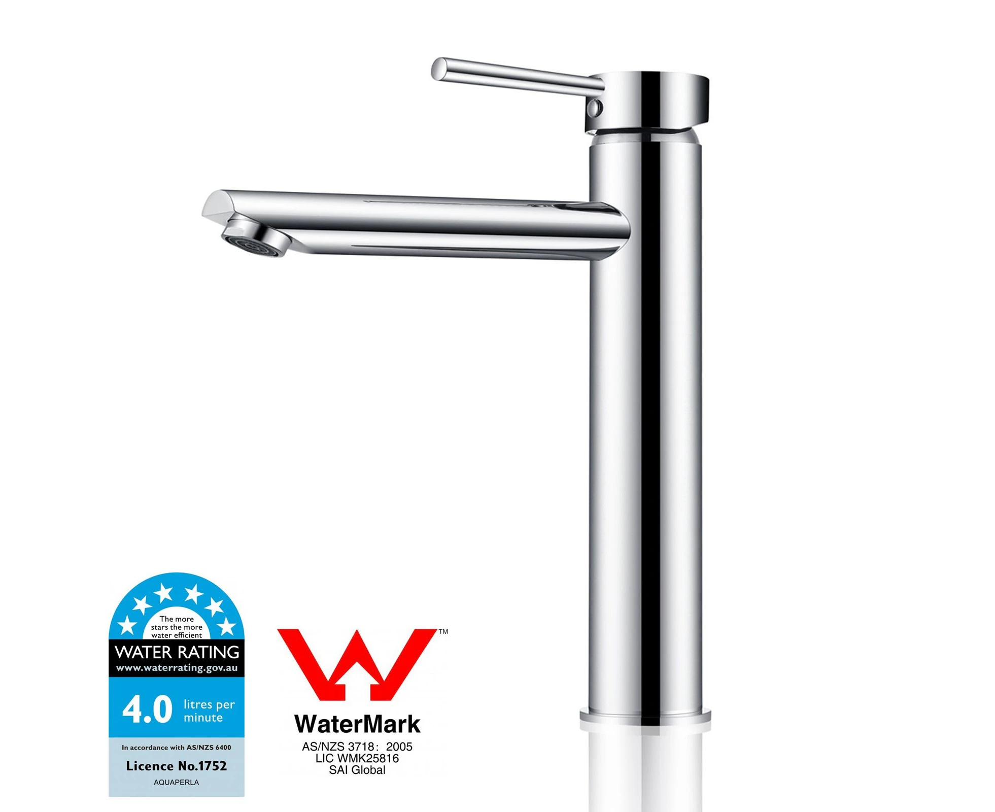 WELS Solid Brass Round Chrome Tall Basin Mixer Vanity Mixer Tap Bathroom Sink Faucet