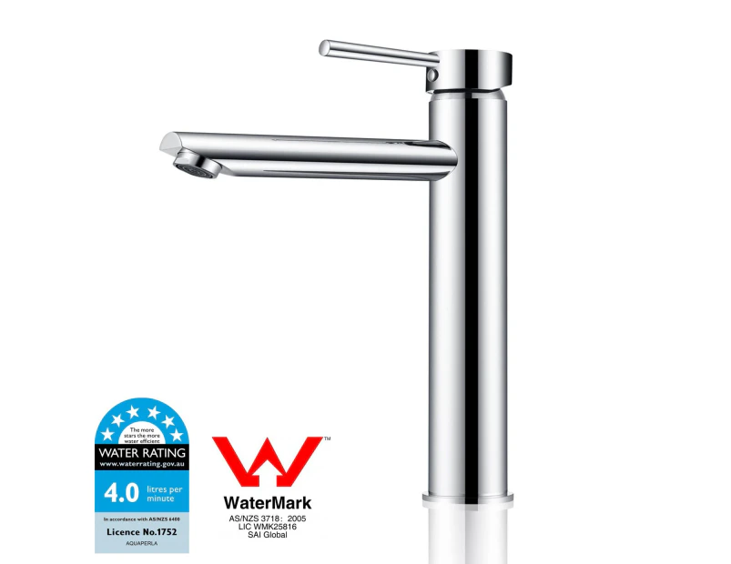 WELS Solid Brass Round Chrome Tall Basin Mixer Vanity Mixer Tap Bathroom Sink Faucet