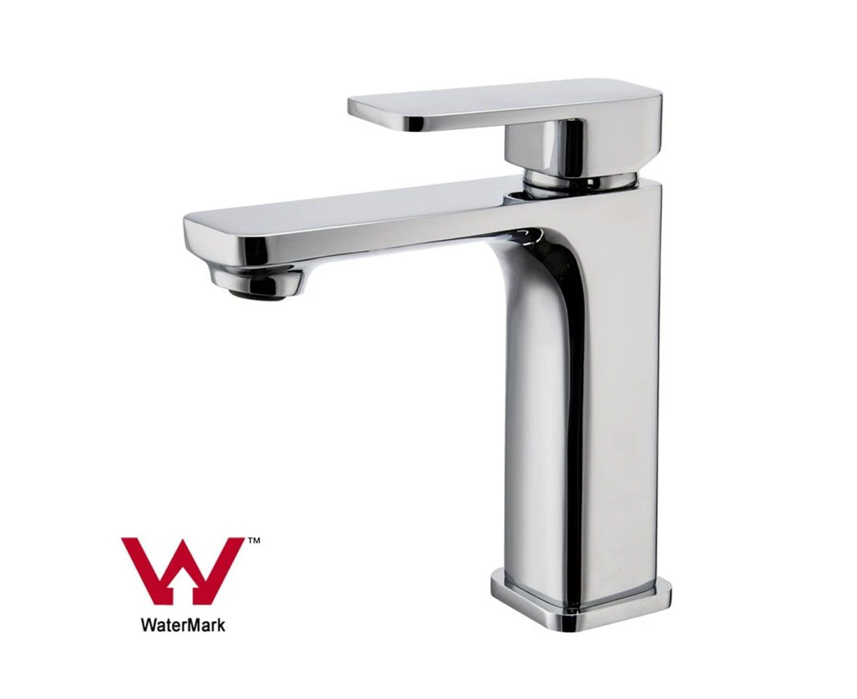 WELS Bathroom Soft Square Solid Brass Chrome Basin Mixer Tap Vanity Tap Sink Faucet