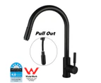 WELS Pull Out Kitchen Sink Mixer Tap 360° Swivel Solid Brass Kitchen Faucet Round Black