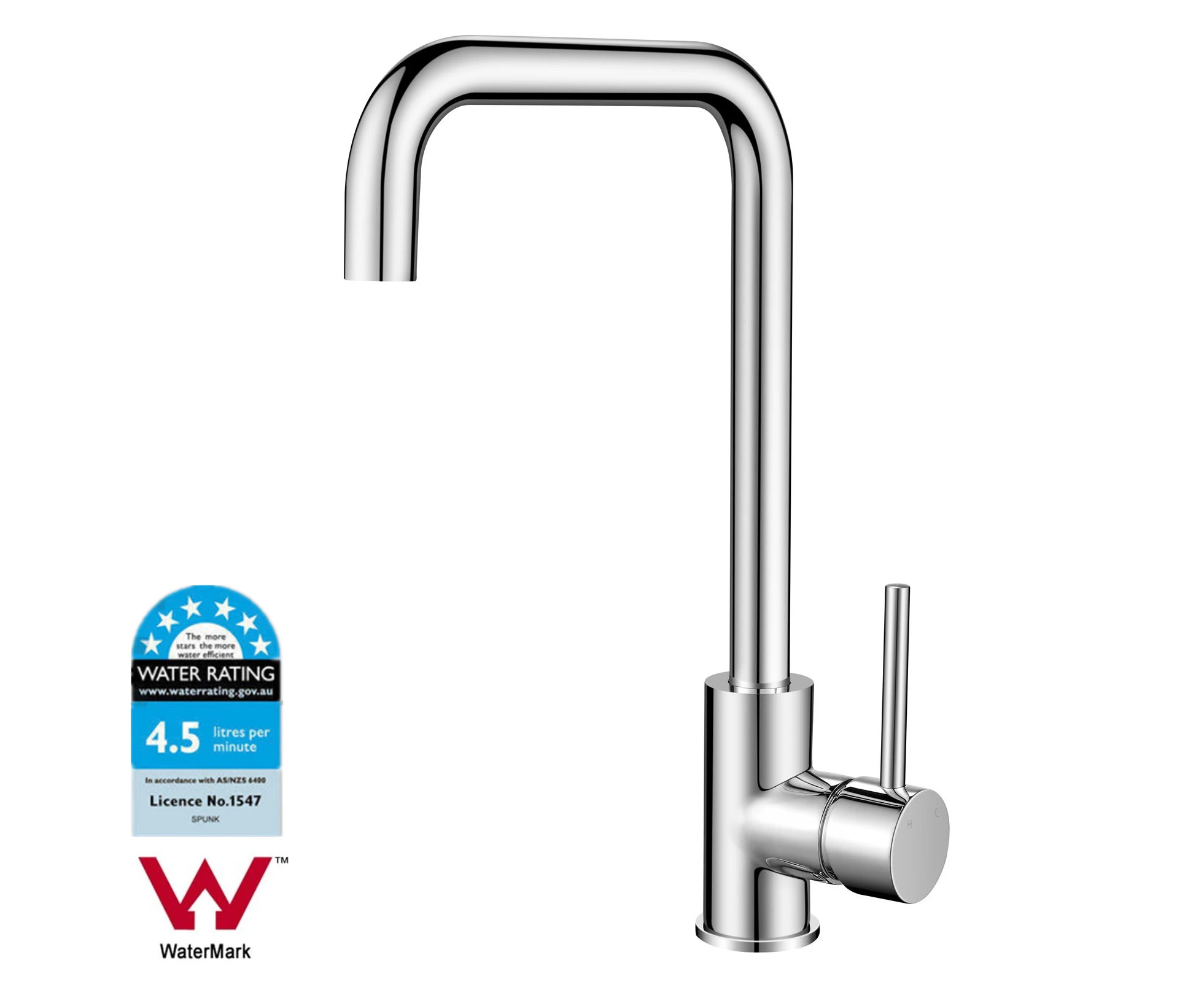 WELS Kitchen Sink Mixer Tap Gooseneck 360° Swivel Spout Kitchen Faucet Round Chrome