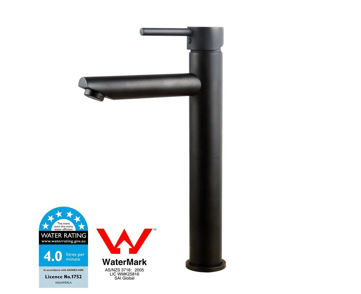 WELS Solid Brass Round Black Tall Basin Mixer Vanity Mixer Tap Bathroom Sink Faucet