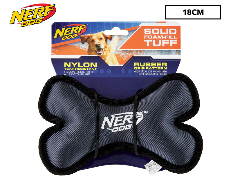 NERF Dog 18cm Tuff Rubber & Nylon Plush Bone Chew Toy - Green/Grey